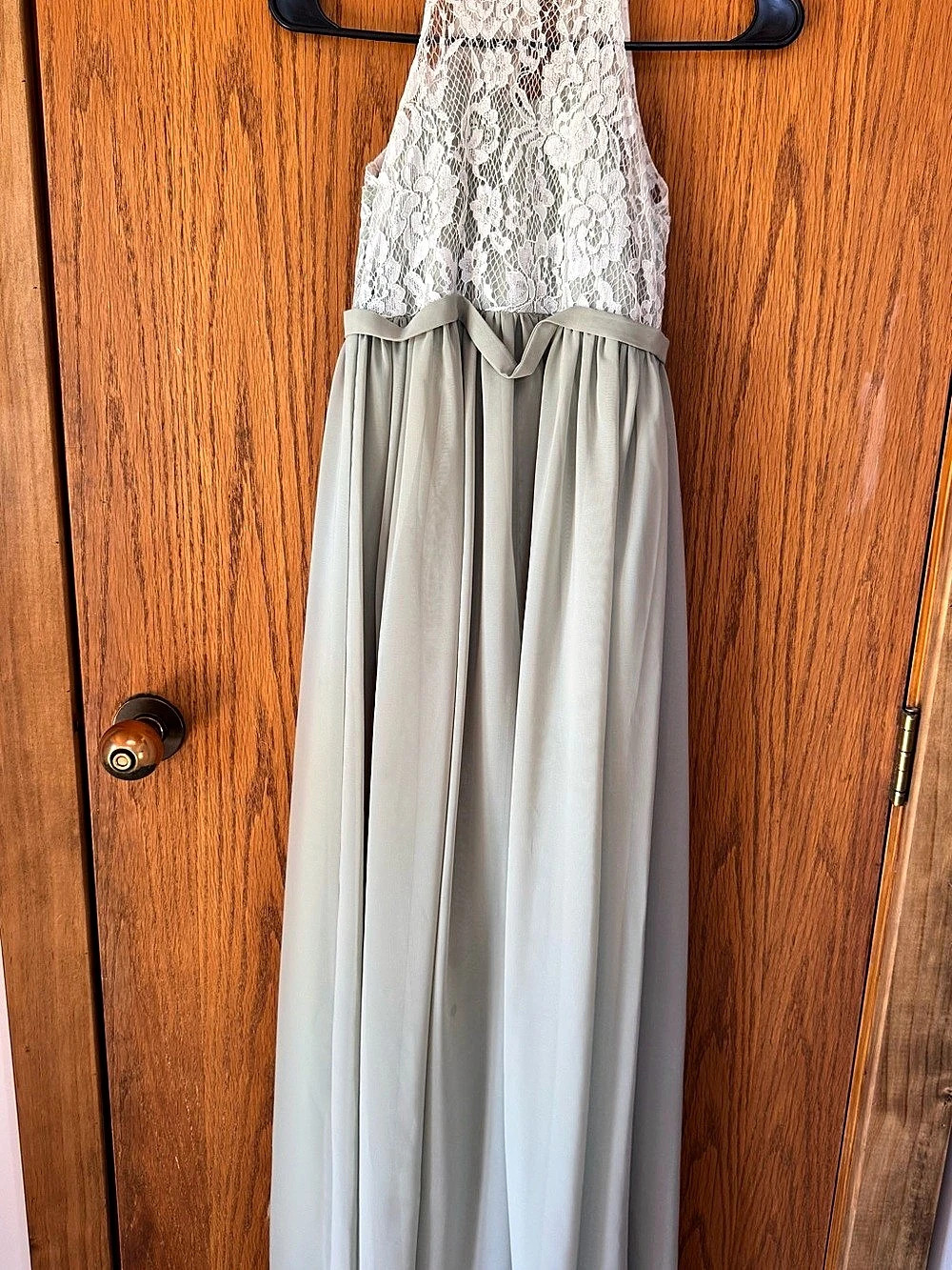 JJ's House Halter Floor-Length Lace Chiffon Bridesmaid Dress sage green Size 10